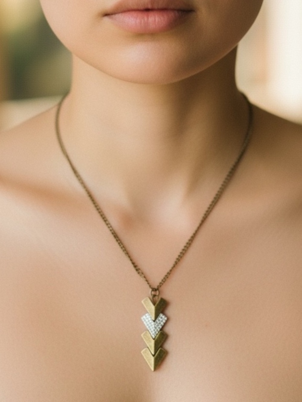 Elegant Gold Chevron Pendant Necklace